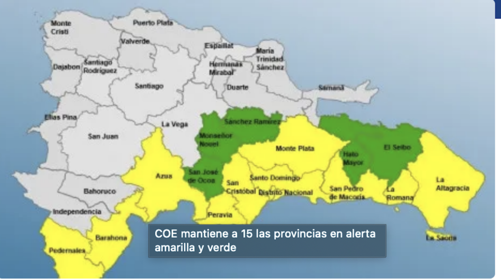 COE MANTIENE 19 PROVINCIAS EN ALERTA AMARILLA, 9 EN VERDE